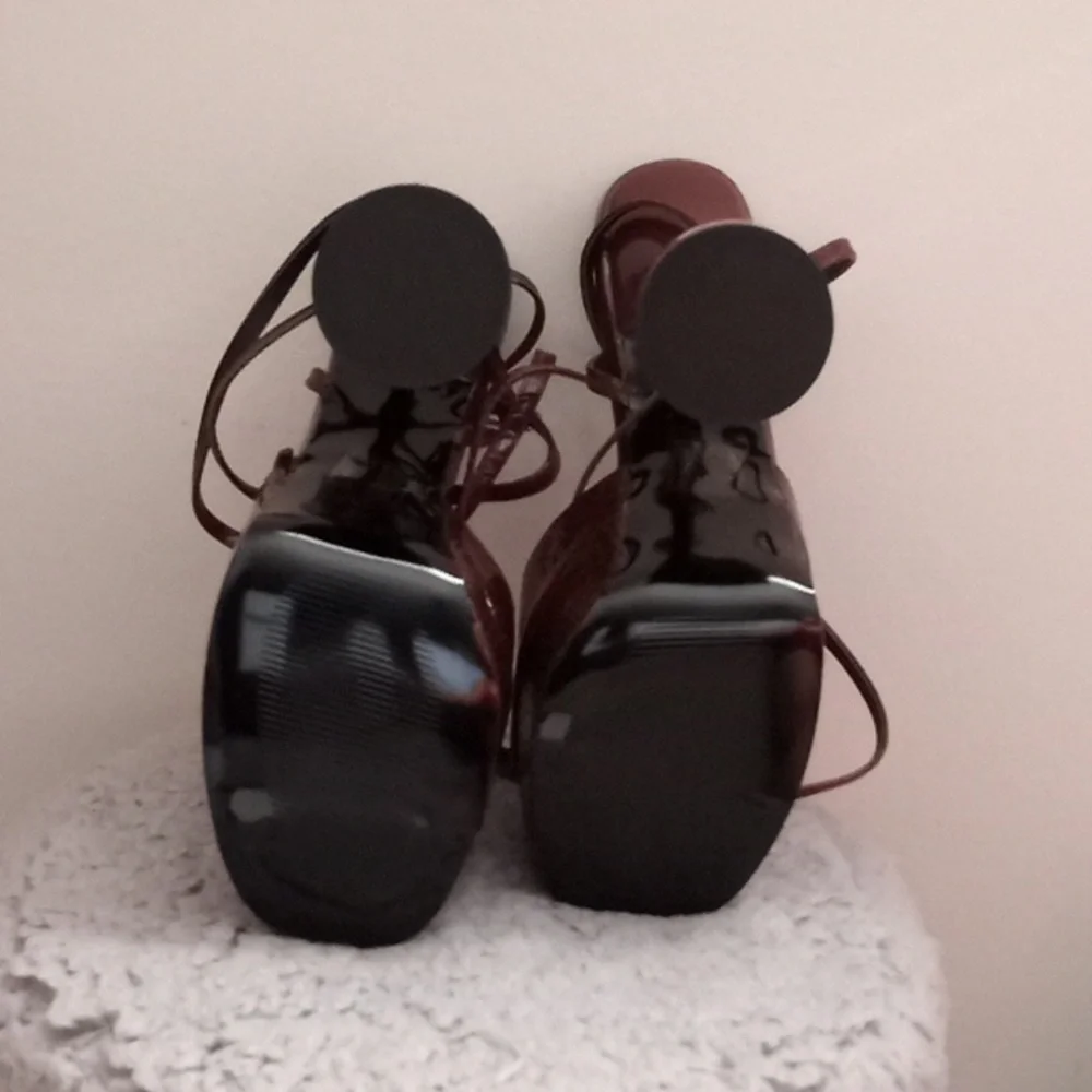 Brown Croc-Embossed Platform Sandals